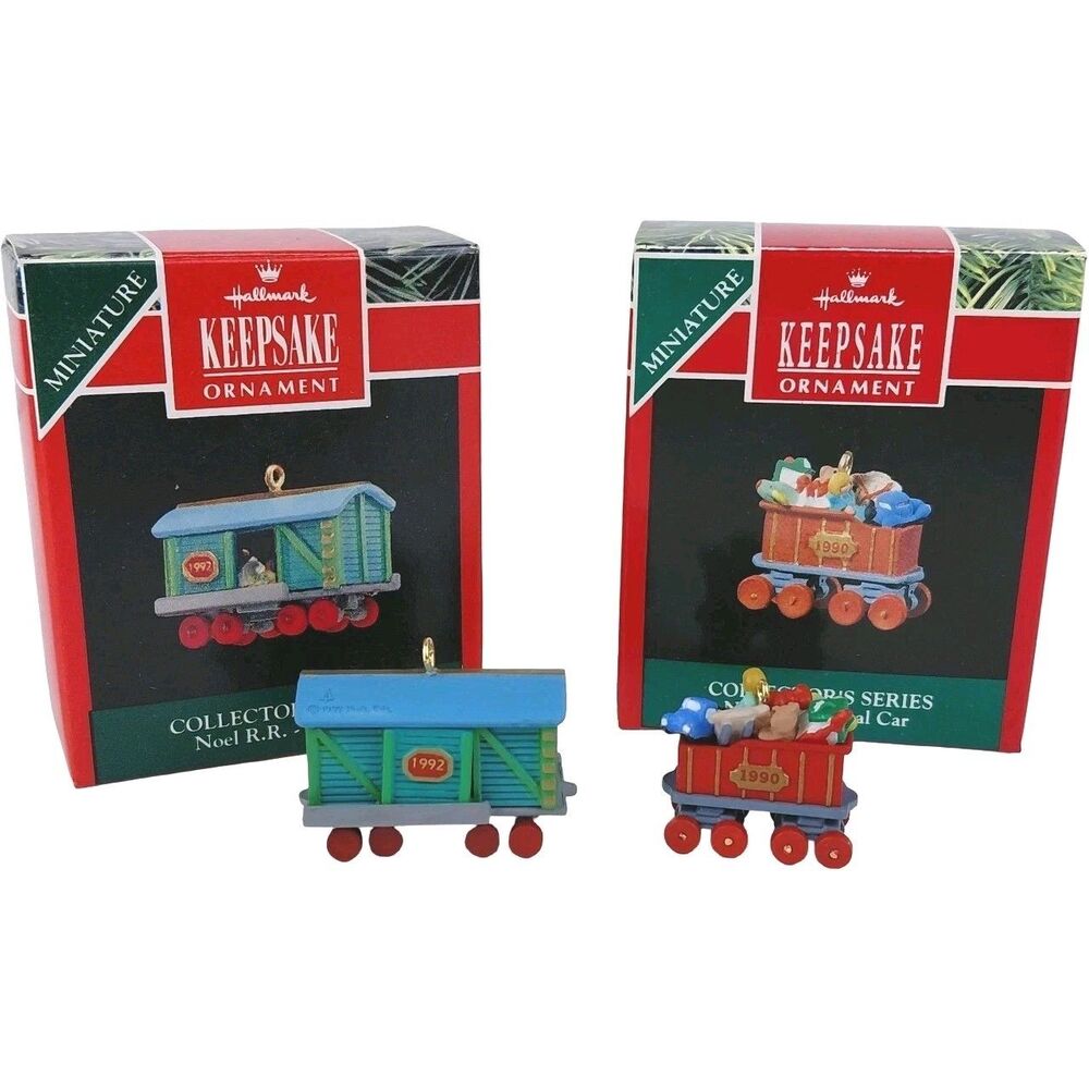 Hallmark Miniature Keepsake Ornaments Train Noel R.R  Lot Of 2 1990 & 1992